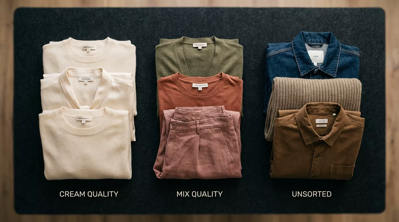 Kategorie sortowania odzieży używanej — cream vs mix