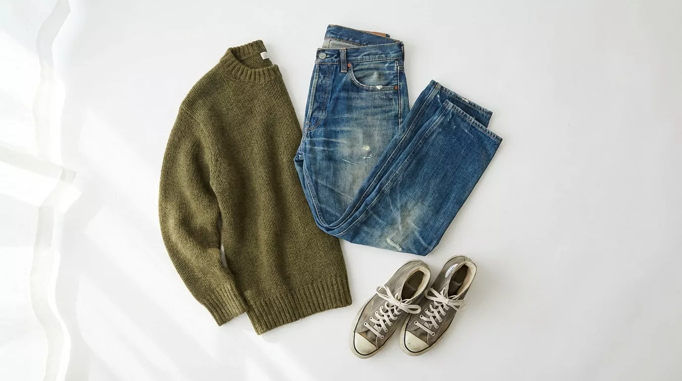 Flat lay odzieży vintage — zdjęcia do sprzedaży