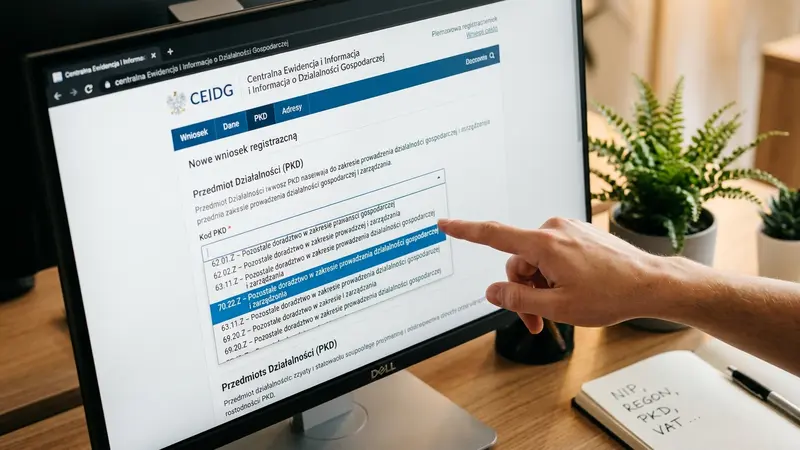 Formularz CEIDG rejestracja PKD sklep second hand