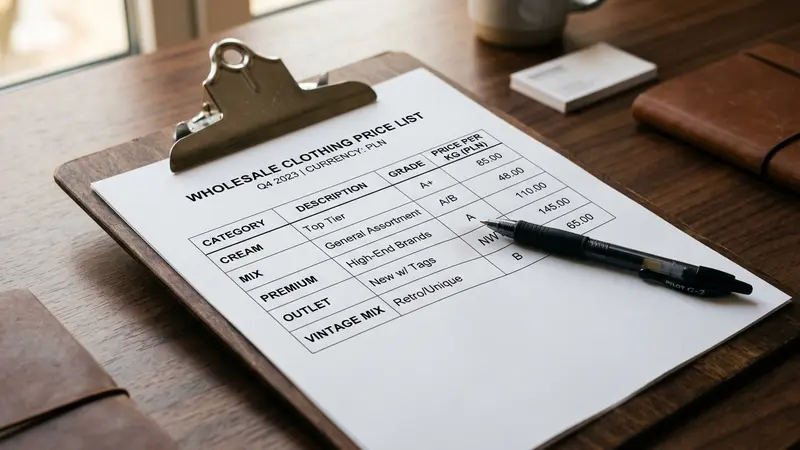 Cennik hurtowni usati.pl odzież używana kategorie